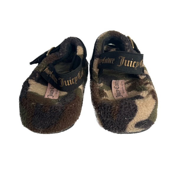 Juicy Couture Griffin Slide Sandals Black Velvet Camo Green Ankle Strap Size 10 - Picture 5 of 10